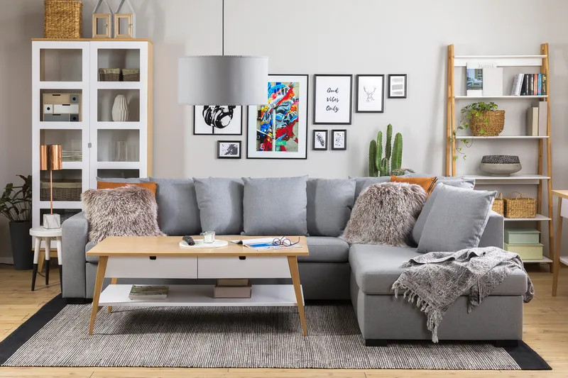 Crazy 4-personers Højrevendt L-formet Chaiselongsofa i Stof inkl. Kuvertpuder - Grå - Møbler - Sofaer - Sofa med chaiselong