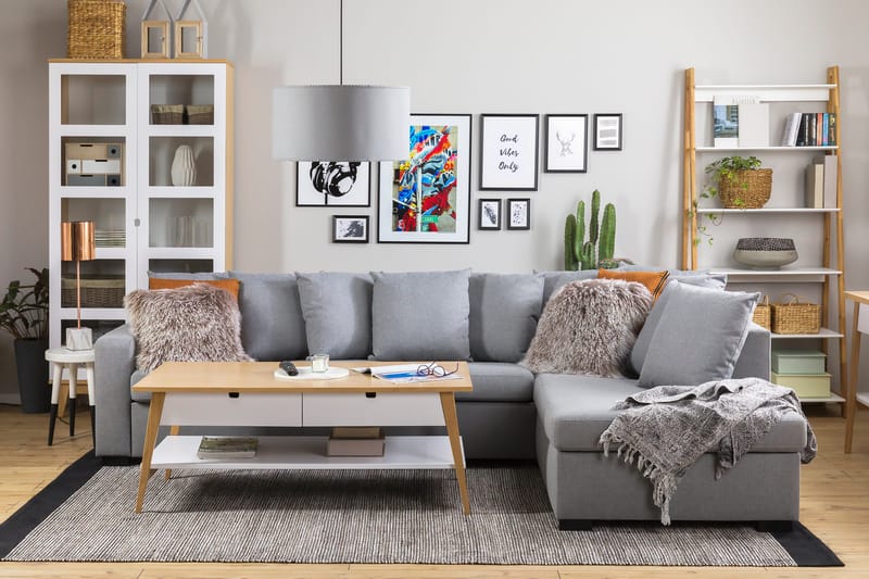 Crazy 4-personers Højrevendt L-formet Chaiselongsofa i Stof inkl. Kuvertpuder - Grå - Møbler - Sofaer - Sofa med chaiselong