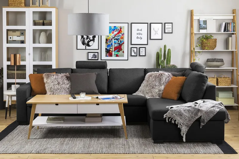 Crazy 4-personers Højrevendt L-formet Chaiselongsofa i Stof - Antracit - Møbler - Sofaer - Sofa med chaiselong - 3 personers sofa med chaiselong