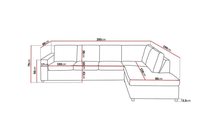 Crazy 4-personers Højrevendt L-formet Chaiselongsofa i Stof - Antracit - Møbler - Sofaer - Sofa med chaiselong - 3 personers sofa med chaiselong