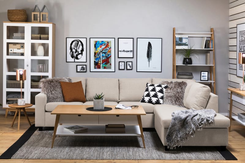 Crazy 4-personers Højrevendt L-formet Chaiselongsofa i Stof - Beige - Møbler - Sofaer - Sofa med chaiselong