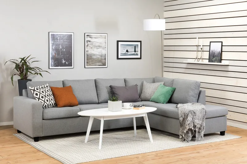 Crazy 4-personers Højrevendt L-formet Chaiselongsofa i Stof - Grå - Møbler - Sofaer - Sofa med chaiselong - 3 personers sofa med chaiselong