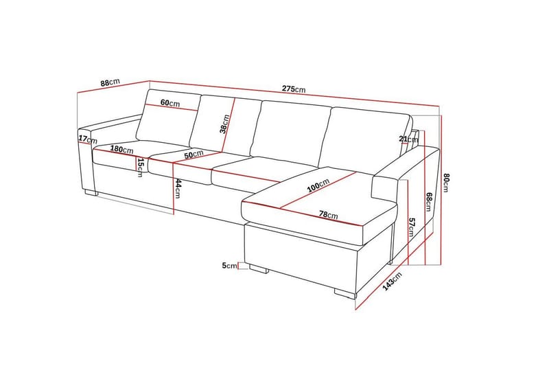 Crazy 4-personers Vendbar L-formet Chaiselongsofa i Kunstlæder - Sort - Møbler - Sofaer - Sofa med chaiselong - 4 personers sofa med chaiselong