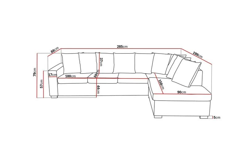 Crazy 4-personers Højrevendt L-formet Chaiselongsofa i Stof inkl. Kuvertpuder - Grå - Møbler - Sofaer - Sofa med chaiselong