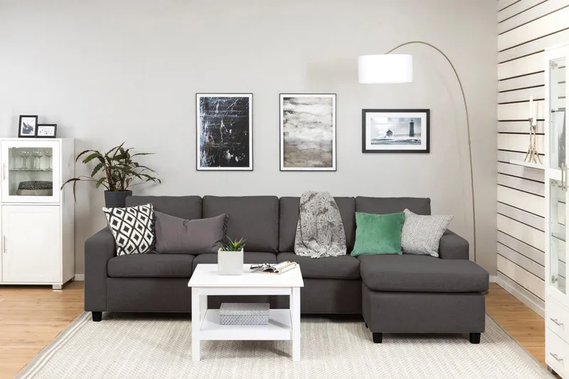 Crazy 4-personers Vendbar L-formet Chaiselongsofa i Stof - Mørkegrå - Møbler - Sofaer - Sofa med chaiselong - 4 personers sofa med chaiselong