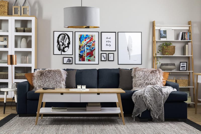 Crazy 4-personers Vendbar L-formet Chaiselongsofa i Stof - Blå - Møbler - Sofaer - Sofa med chaiselong - 4 personers sofa med chaiselong