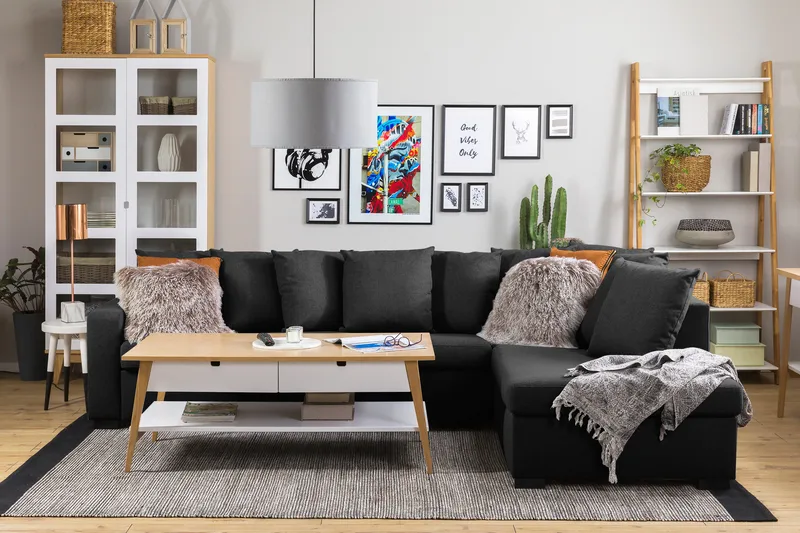 Crazy 4-personers Højrevendt L-formet Chaiselongsofa i Stof inkl. Kuvertpuder - Mørkegrå - Møbler - Sofaer - Sofa med chaiselong