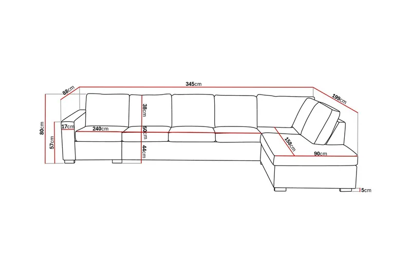 Crazy 5-personers Højrevendt L-formet Chaiselongsofa i Stof - Mørkegrå - Møbler - Sofaer - Sofa med chaiselong - 4 personers sofa med chaiselong