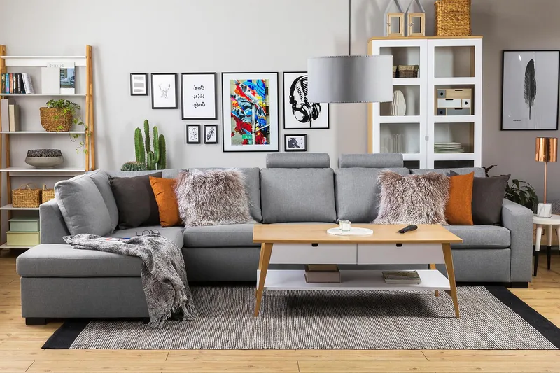 Crazy 5-personers Venstrevendt L-formet Chaiselongsofa i Stof - Grå - Møbler - Sofaer - Sofa med chaiselong - 4 personers sofa med chaiselong