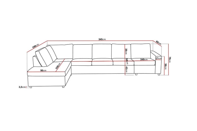 Crazy 5-personers Venstrevendt L-formet Chaiselongsofa i Stof - Antracit - Møbler - Sofaer - Sofa med chaiselong - 4 personers sofa med chaiselong