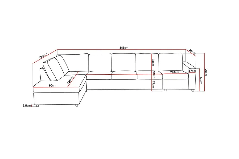 Crazy 5-personers Venstrevendt L-formet Chaiselongsofa i Stof - Antracit - Møbler - Sofaer - Sofa med chaiselong - 4 personers sofa med chaiselong