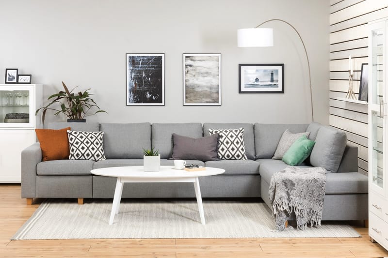 Crazy 5-personers Højrevendt L-formet Chaiselongsofa i Stof - Grå - Møbler - Sofaer - Sofa med chaiselong - 4 personers sofa med chaiselong