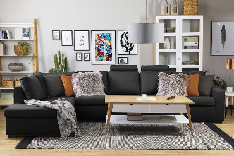 Crazy 5-personers Venstrevendt L-formet Chaiselongsofa i Stof - Antracit - Møbler - Sofaer - Sofa med chaiselong