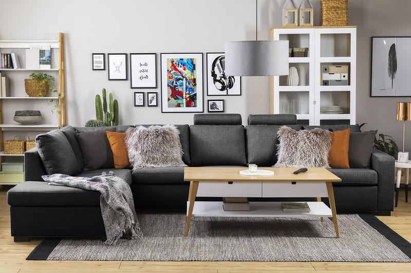 Crazy 5-personers Venstrevendt L-formet Chaiselongsofa i Stof - Mørkegrå - Møbler - Sofaer - Sofa med chaiselong