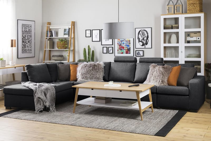 Crazy 5-personers Venstrevendt L-formet Chaiselongsofa i Stof - Mørkegrå - Møbler - Sofaer - Sofa med chaiselong