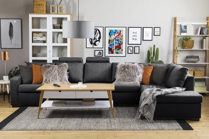 Crazy 5-personers Højrevendt L-formet Chaiselongsofa i Stof - Mørkegrå - Møbler - Sofaer - Sofa med chaiselong - 4 personers sofa med chaiselong