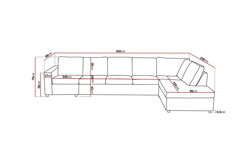 Crazy 5-personers Højrevendt L-formet Chaiselongsofa i Stof - Antracit - Møbler - Sofaer - Sofa med chaiselong - 4 personers sofa med chaiselong