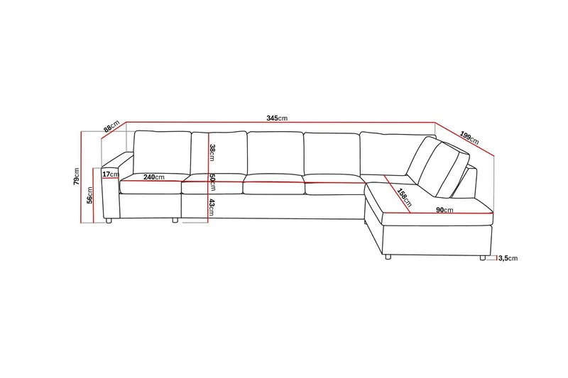 Crazy 5-personers Højrevendt L-formet Chaiselongsofa i Stof - Antracit - Møbler - Sofaer - Sofa med chaiselong - 4 personers sofa med chaiselong