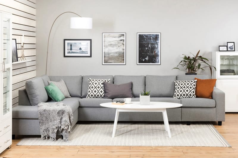 Crazy 5-personers Venstrevendt L-formet Chaiselongsofa i Stof - Grå - Møbler - Sofaer - Sofa med chaiselong - 4 personers sofa med chaiselong