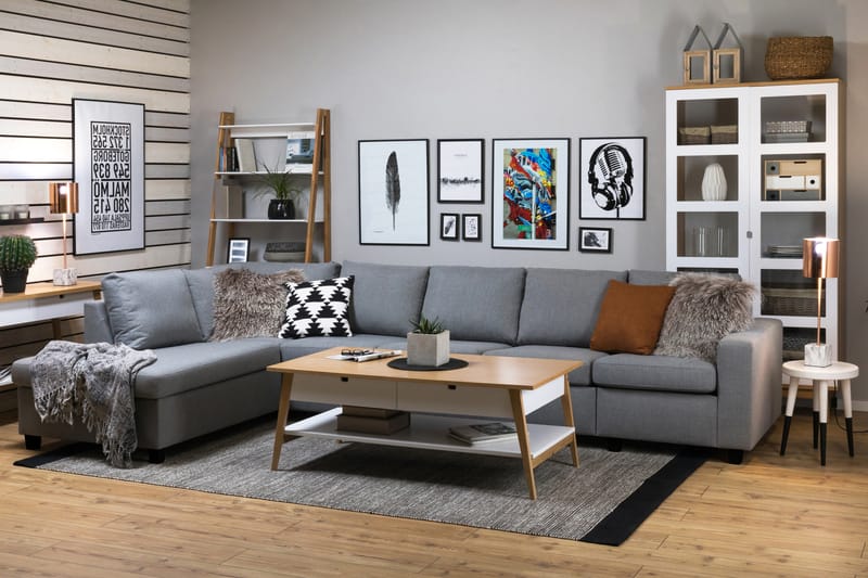 Crazy 5-personers Venstrevendt L-formet Chaiselongsofa i Stof - Grå - Møbler - Sofaer - Sofa med chaiselong