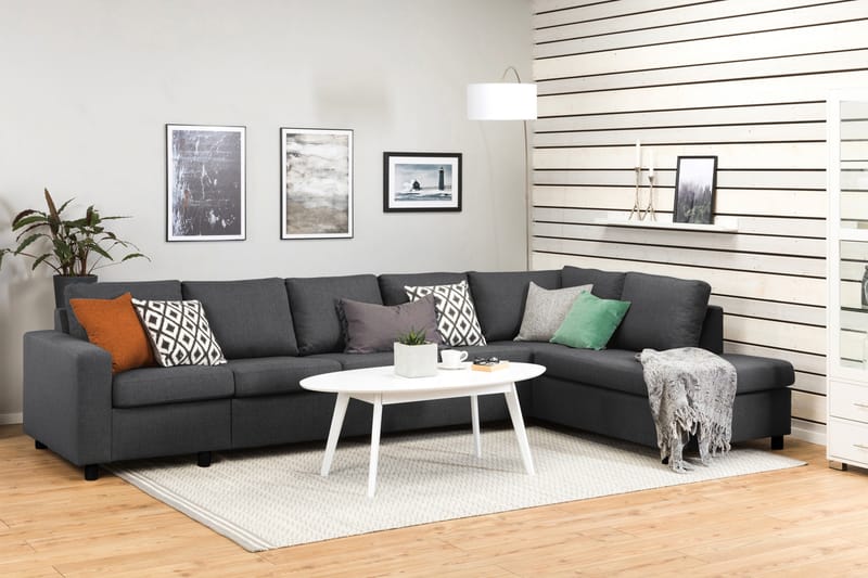 Crazy 5-personers Højrevendt L-formet Chaiselongsofa i Stof - Mørkegrå - Møbler - Sofaer - Sofa med chaiselong