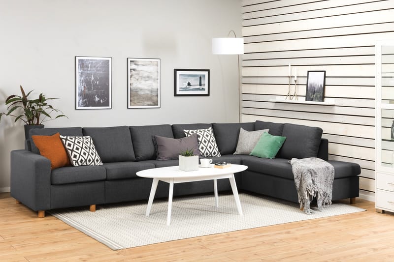 Crazy 5-personers Højrevendt L-formet Chaiselongsofa i Stof - Mørkegrå - Møbler - Sofaer - Sofa med chaiselong