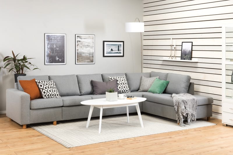 Crazy 5-personers Højrevendt L-formet Chaiselongsofa i Stof - Grå - Møbler - Sofaer - Sofa med chaiselong