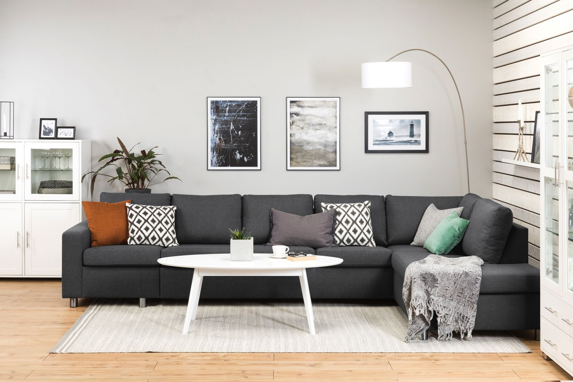 Crazy 5-personers Højrevendt L-formet Chaiselongsofa i Stof - Mørkegrå - Møbler - Sofaer - Sofa med chaiselong