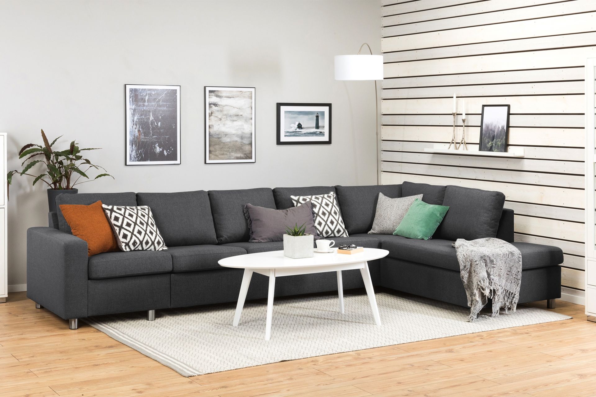 Crazy 5-personers Højrevendt L-formet Chaiselongsofa i Stof - Mørkegrå - Møbler - Sofaer - Sofa med chaiselong