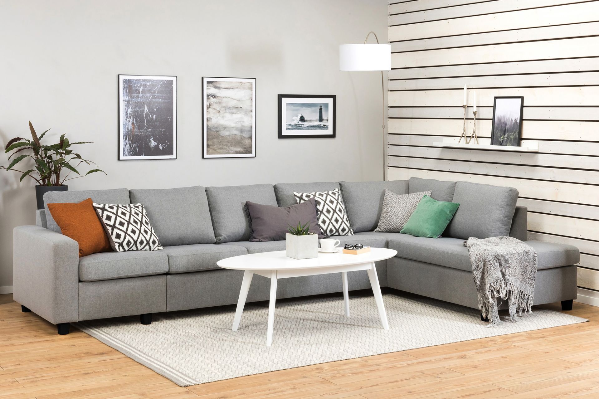 Crazy 5-personers Højrevendt L-formet Chaiselongsofa i Stof - Grå - Møbler - Sofaer - Sofa med chaiselong