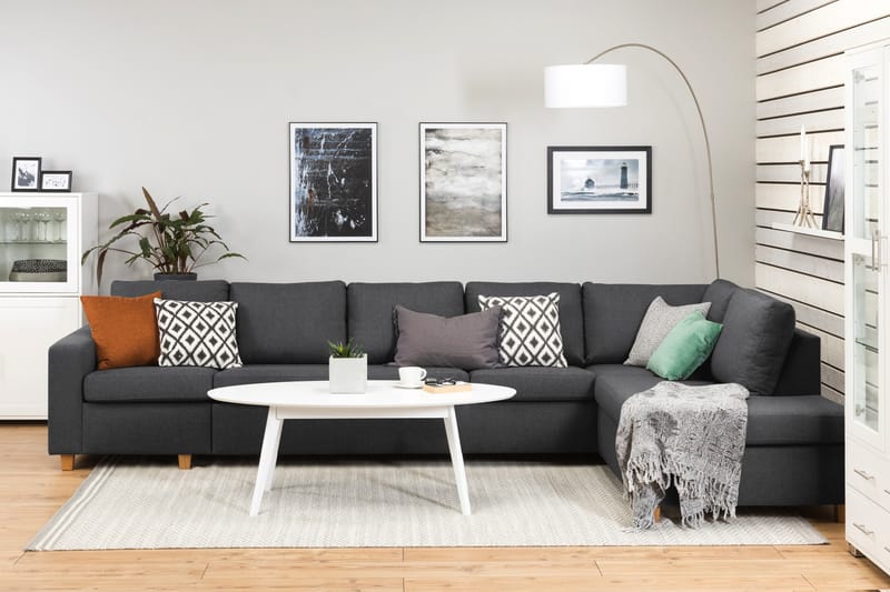 Crazy 5-personers Højrevendt L-formet Chaiselongsofa i Stof - Mørkegrå - Møbler - Sofaer - Sofa med chaiselong