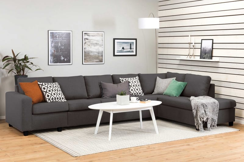 Crazy 5-personers Højrevendt L-formet Chaiselongsofa i Stof - Mørkegrå - Møbler - Sofaer - Sofa med chaiselong