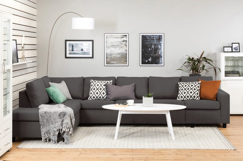 Crazy 5-personers Venstrevendt L-formet Chaiselongsofa i Stof - Mørkegrå - Møbler - Sofaer - Sofa med chaiselong