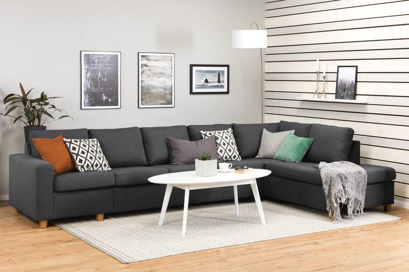 Crazy 5-personers Højrevendt L-formet Chaiselongsofa i Stof - Mørkegrå - Møbler - Sofaer - Sofa med chaiselong - 4 personers sofa med chaiselong