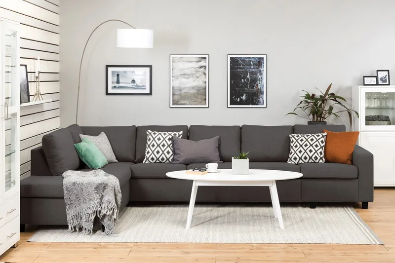 Crazy 5-personers Venstrevendt L-formet Chaiselongsofa i Stof - Mørkegrå - Møbler - Sofaer - Sofa med chaiselong - 4 personers sofa med chaiselong