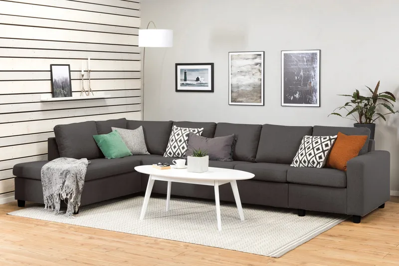 Crazy 5-personers Venstrevendt L-formet Chaiselongsofa i Stof - Mørkegrå - Møbler - Sofaer - Sofa med chaiselong - 4 personers sofa med chaiselong