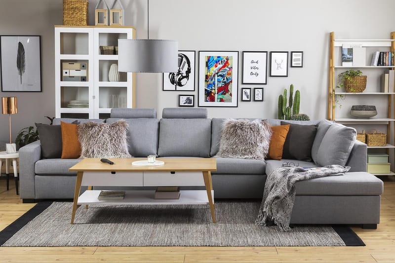 Crazy 5-personers Højrevendt L-formet Chaiselongsofa i Stof - Grå - Møbler - Sofaer - Sofa med chaiselong - 4 personers sofa med chaiselong