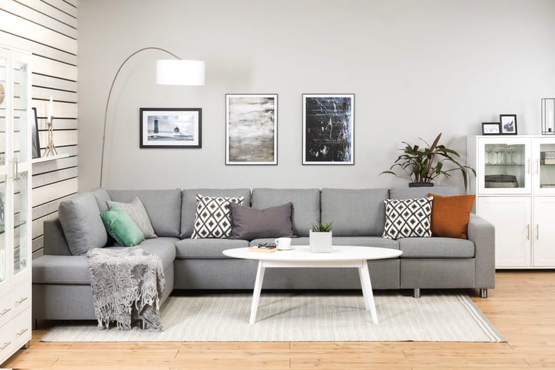 Crazy 5-personers Venstrevendt L-formet Chaiselongsofa i Stof - Grå - Møbler - Sofaer - Sofa med chaiselong