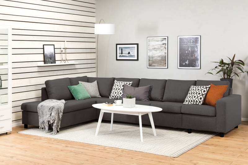 Crazy 5-personers Venstrevendt L-formet Chaiselongsofa i Stof - Mørkegrå - Møbler - Sofaer - Sofa med chaiselong