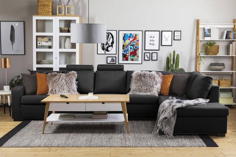 Crazy 5-personers Højrevendt L-formet Chaiselongsofa i Stof - Antracit - Møbler - Sofaer - Sofa med chaiselong - 4 personers sofa med chaiselong