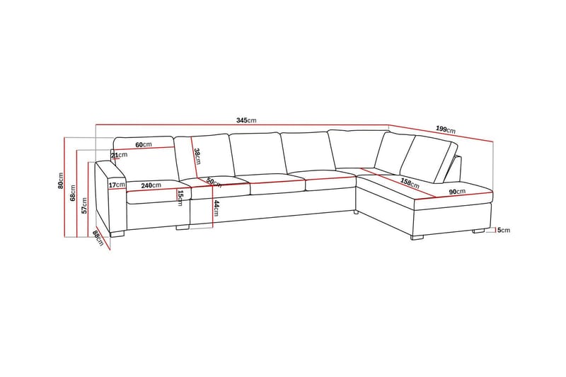 Crazy 5-personers Højrevendt L-formet Chaiselongsofa i Stof - Grå - Møbler - Sofaer - Sofa med chaiselong - 4 personers sofa med chaiselong