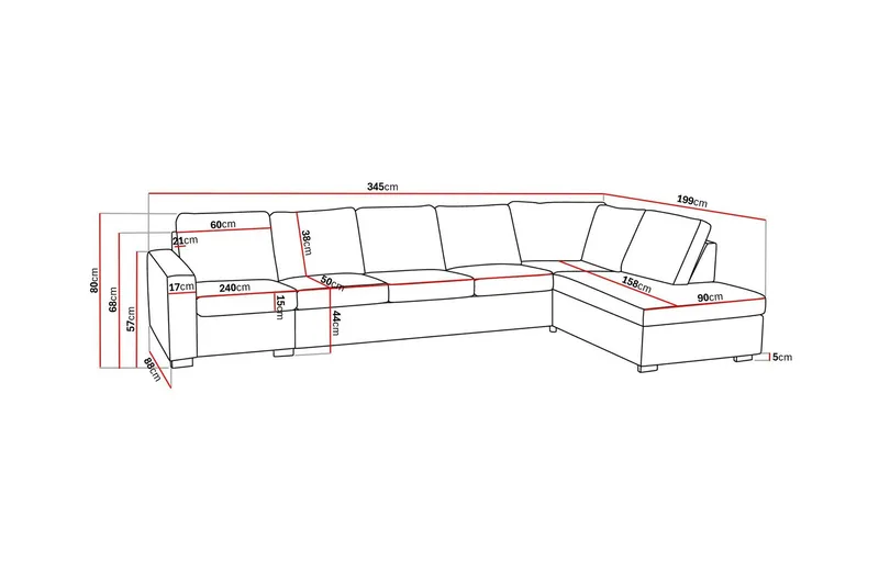 Crazy 5-personers Højrevendt L-formet Chaiselongsofa i Stof - Mørkegrå - Møbler - Sofaer - Sofa med chaiselong - 4 personers sofa med chaiselong