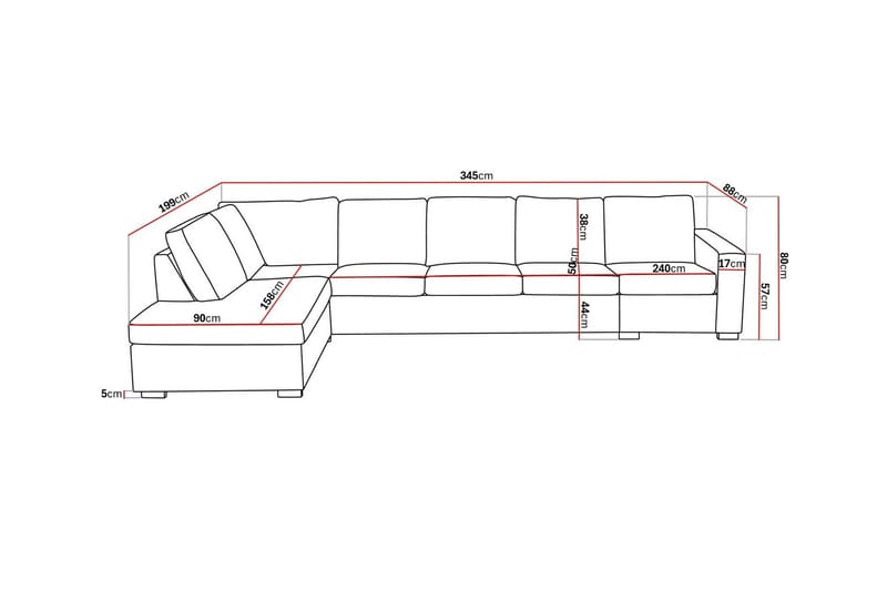 Crazy 5-personers Venstrevendt L-formet Chaiselongsofa i Stof - Mørkegrå - Møbler - Sofaer - Sofa med chaiselong - 4 personers sofa med chaiselong