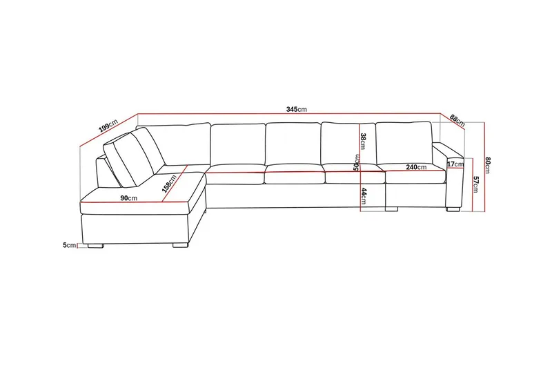Crazy 5-personers Venstrevendt L-formet Chaiselongsofa i Stof - Grå - Møbler - Sofaer - Sofa med chaiselong - 4 personers sofa med chaiselong