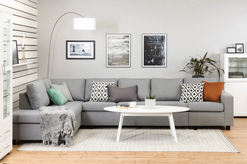 Crazy 5-personers Venstrevendt L-formet Chaiselongsofa i Stof - Grå - Møbler - Sofaer - Sofa med chaiselong