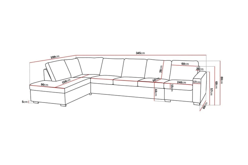 Crazy 5-personers Venstrevendt L-formet Chaiselongsofa i Stof - Mørkegrå - Møbler - Sofaer - Sofa med chaiselong - 4 personers sofa med chaiselong