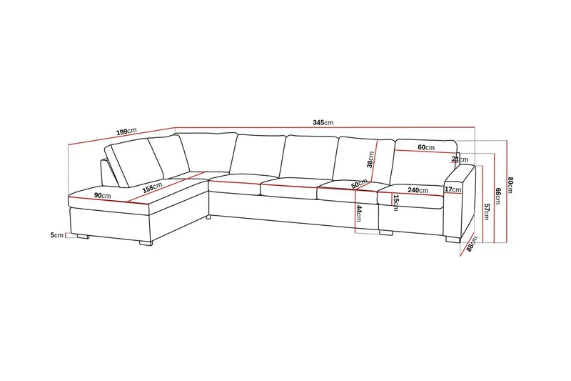 Crazy 5-personers Venstrevendt L-formet Chaiselongsofa i Kunstlæder - Sort - Møbler - Sofaer - Sofa med chaiselong - 4 personers sofa med chaiselong