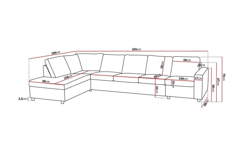 Crazy 5-personers Venstrevendt L-formet Chaiselongsofa i Stof - Antracit - Møbler - Sofaer - Sofa med chaiselong - 4 personers sofa med chaiselong