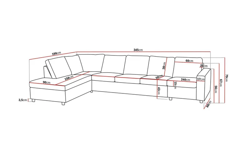 Crazy 5-personers Venstrevendt L-formet Chaiselongsofa i Stof - Antracit - Møbler - Sofaer - Sofa med chaiselong - 4 personers sofa med chaiselong