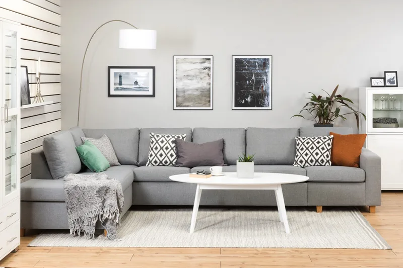 Crazy 5-personers Venstrevendt L-formet Chaiselongsofa i Stof - Grå - Møbler - Sofaer - Sofa med chaiselong - 4 personers sofa med chaiselong